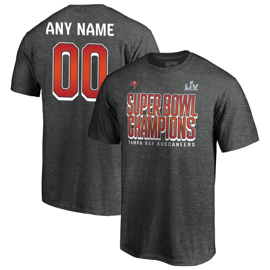 Tampa Bay Buccaneers Fanatics Branded Super Bowl LV Champions Any Name & Number Personalized T-Shirt - Charcoal