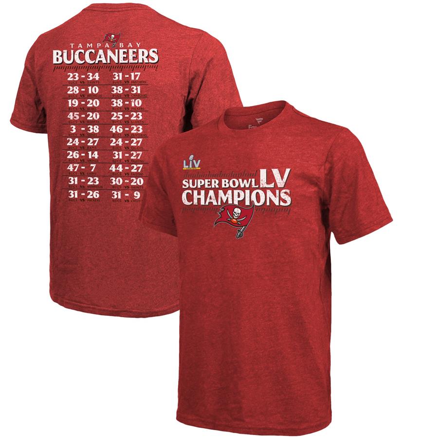 Tampa Bay Buccaneers Fanatics Branded Super Bowl LV Champions Schedule T-Shirt - Red