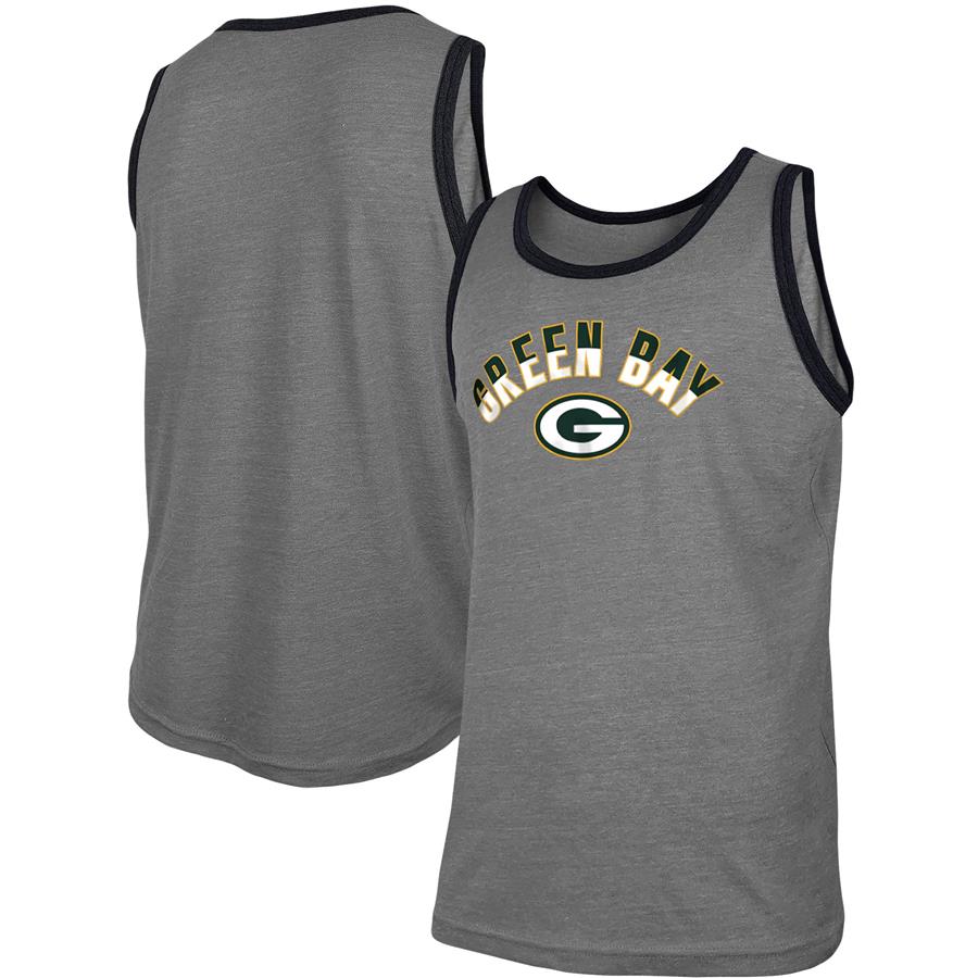 Green Bay Packers New Era Ringer Tri-Blend Tank Top - Heathered Gray