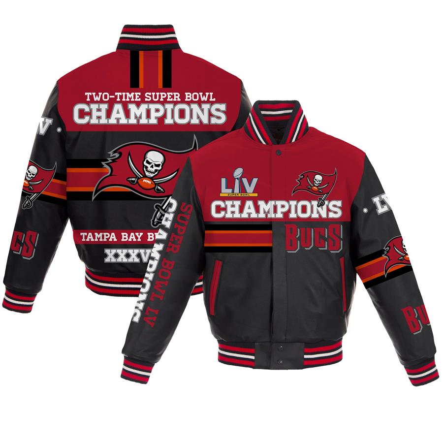 Tampa Bay Buccaneers Fanatics Branded Super Bowl LV Champions All-Leather Full-Snap Jacket - Black