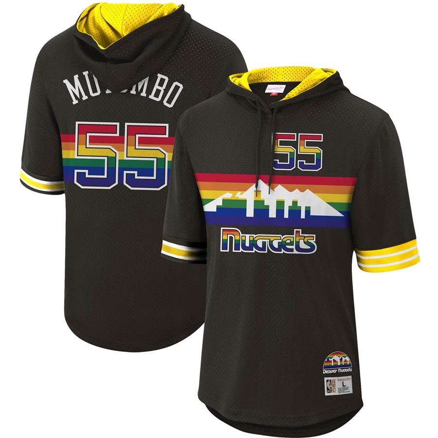 Dikembe Mutombo Denver Nuggets Mitchell & Ness Mesh Hardwood Classics Name & Number Short Sleeve Hoodie - Black