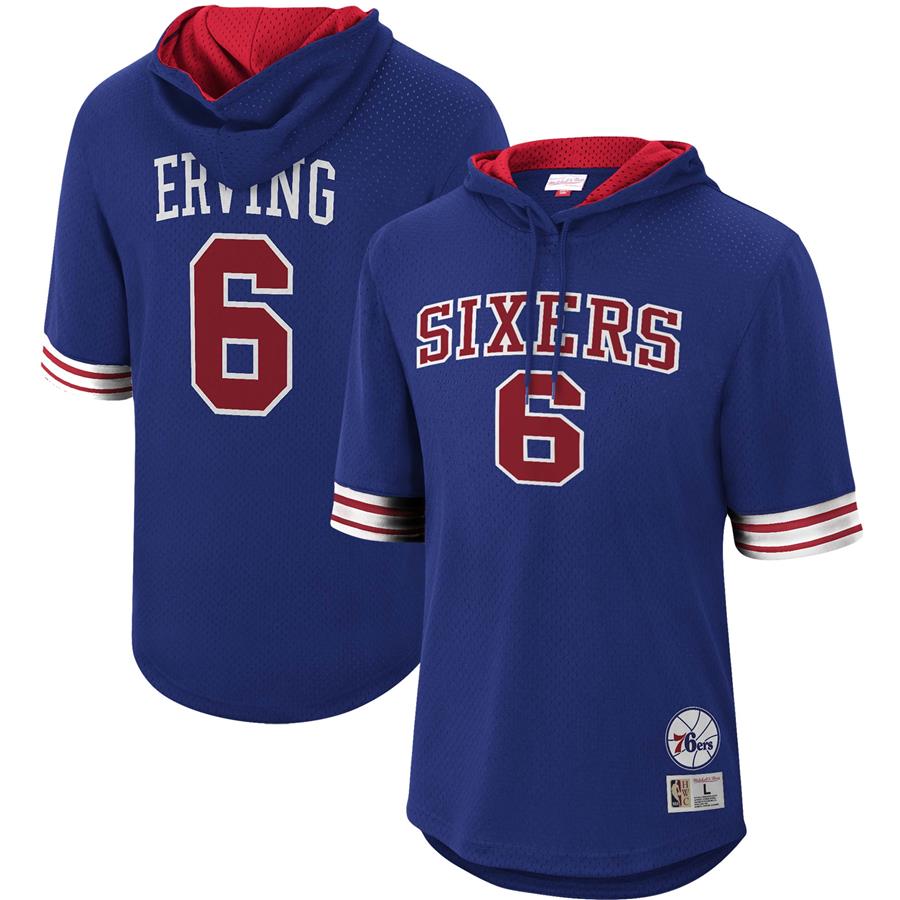 Julius Erving Philadelphia 76ers Mitchell & Ness Mesh Hardwood Classics Name & Number Short Sleeve Hoodie - Royal