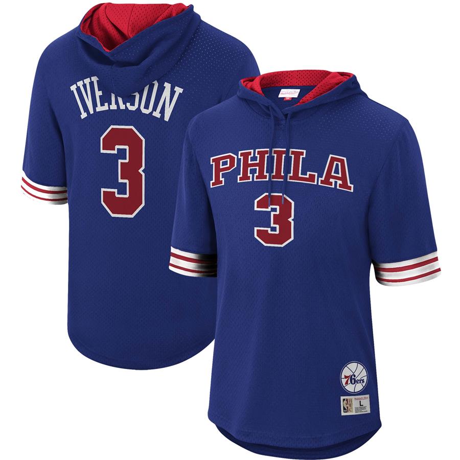Allen Iverson Philadelphia 76ers Mitchell & Ness Mesh Hardwood Classics Name & Number Short Sleeve Hoodie - Royal