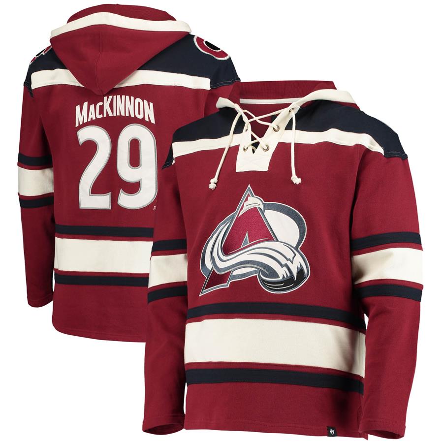 Nathan MacKinnon Colorado Avalanche '47 Player Lacer Pullover Hoodie - Burgundy