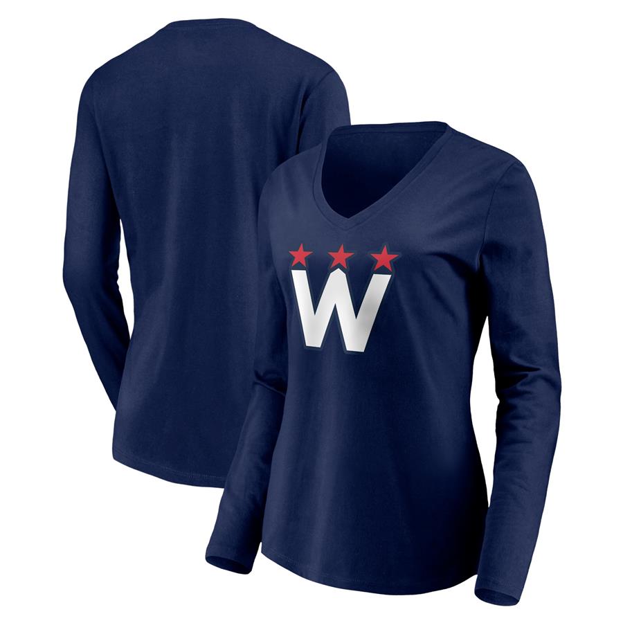 Washington Capitals Fanatics Branded Women's Alternate Logo Long Sleeve V-Neck T-Shirt - Navy