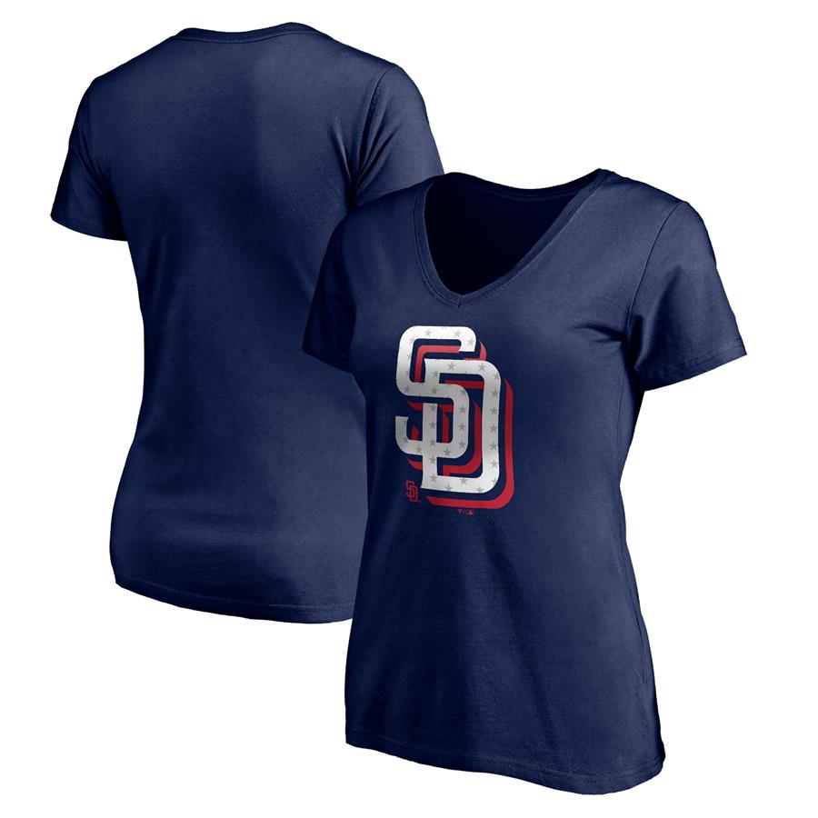 San Diego Padres Fanatics Branded Women's Red White and Team V-Neck T-Shirt - Navy