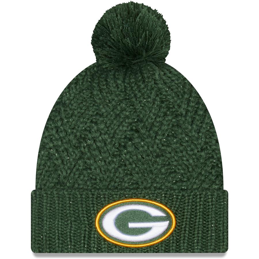 Green Bay Packers New Era Women's Brisk Cuffed Knit Hat with Pom - Green