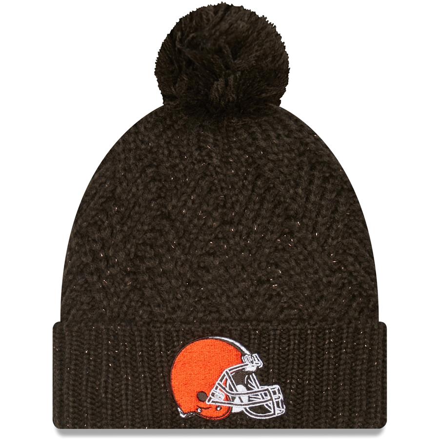 Cleveland Browns New Era Women's Brisk Cuffed Knit Hat with Pom - Brown