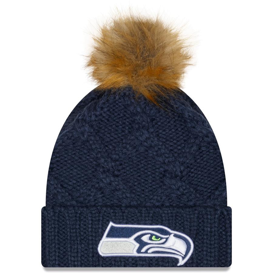 Seattle Seahawks New Era Women's Luxe Cuffed Knit Hat with Pom - College Navy