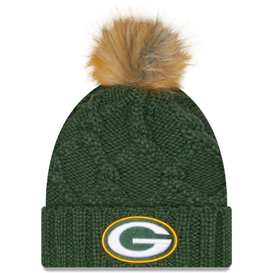 Green Bay Packers New Era Women's Luxe Cuffed Knit Hat with Pom - Green
