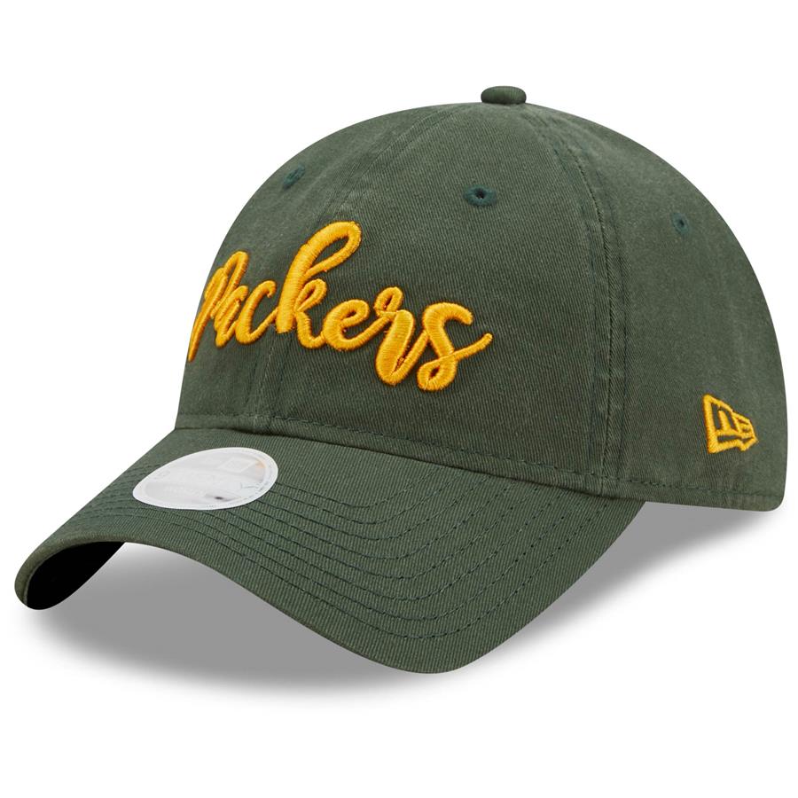 Green Bay Packers New Era Women's Script 9TWENTY Adjustable Hat- Green
