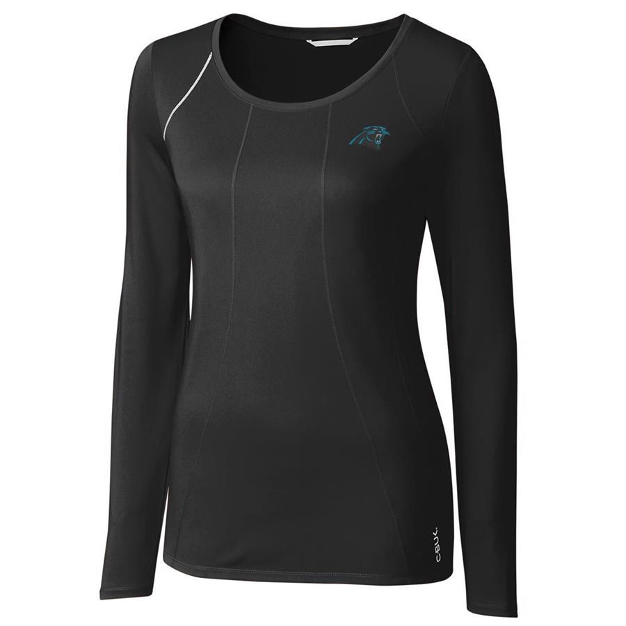 Carolina Panthers Cutter & Buck Women's Jaimie Scoop Neck Long Sleeve T-Shirt - Black