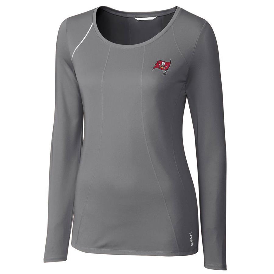 Tampa Bay Buccaneers Cutter & Buck Women's Jaimie Scoop Neck Long Sleeve T-Shirt - Gray