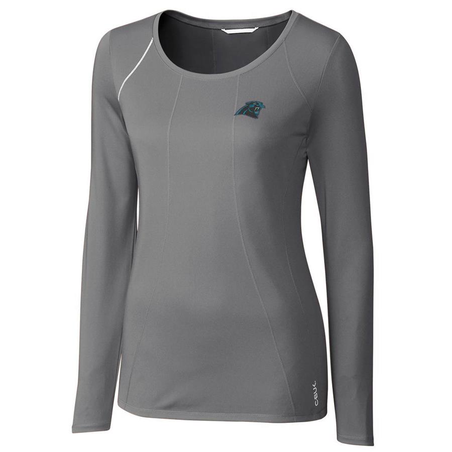 Carolina Panthers Cutter & Buck Women's Jaimie Scoop Neck Long Sleeve T-Shirt - Gray