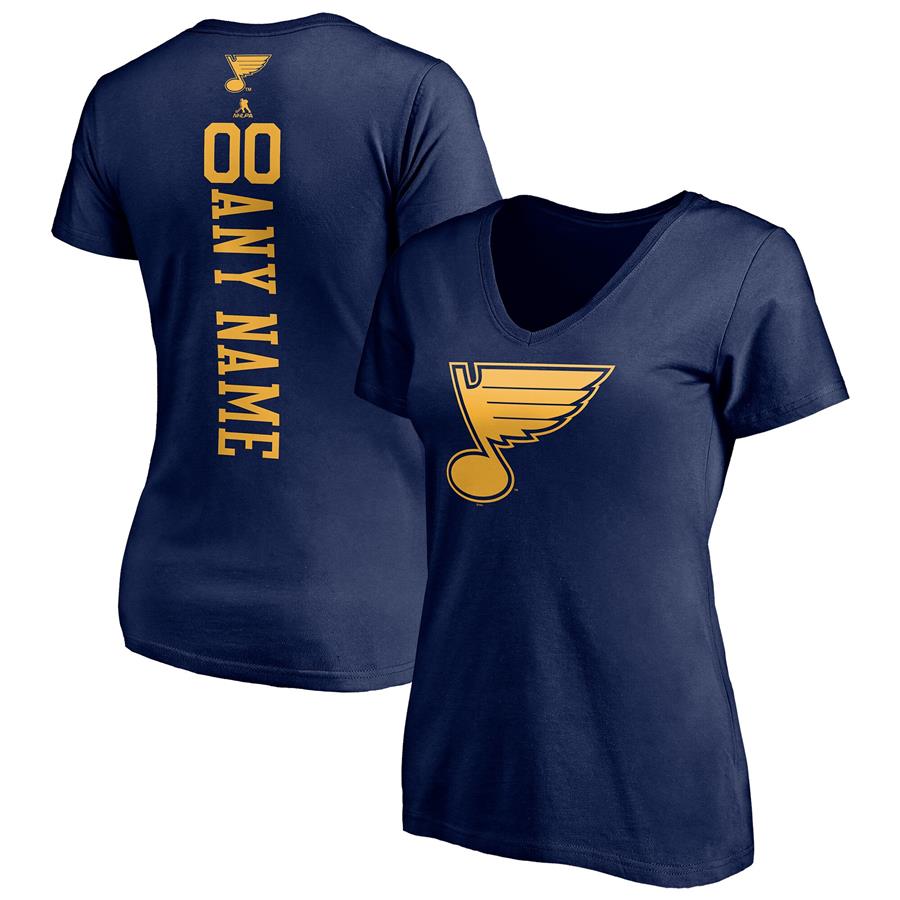 St. Louis Blues Fanatics Branded Women's Personalized Name & Number One Color V-Neck T-Shirt - Navy
