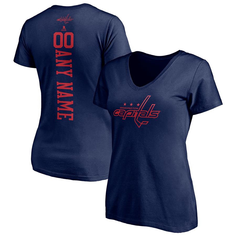 Washington Capitals Fanatics Branded Women's Personalized Name & Number One Color V-Neck T-Shirt - Navy