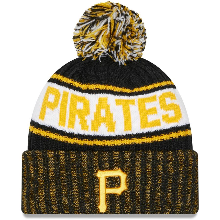 Pittsburgh Pirates New Era Marl Cuffed Knit Hat with Pom - Black