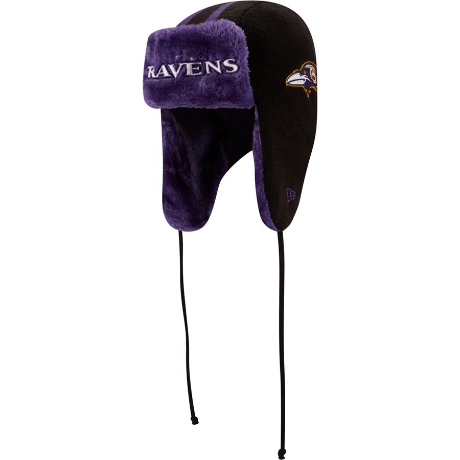 Baltimore Ravens New Era Helmet Head Trapper Knit Hat - Black