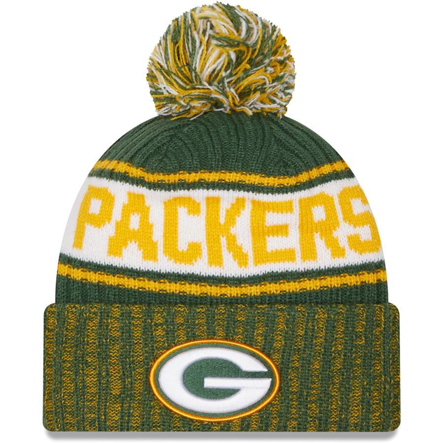 Green Bay Packers New Era Marl Cuffed Knit Hat with Pom - Green