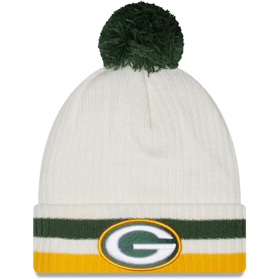 Green Bay Packers New Era Retro Cuffed Knit Hat with Pom - White