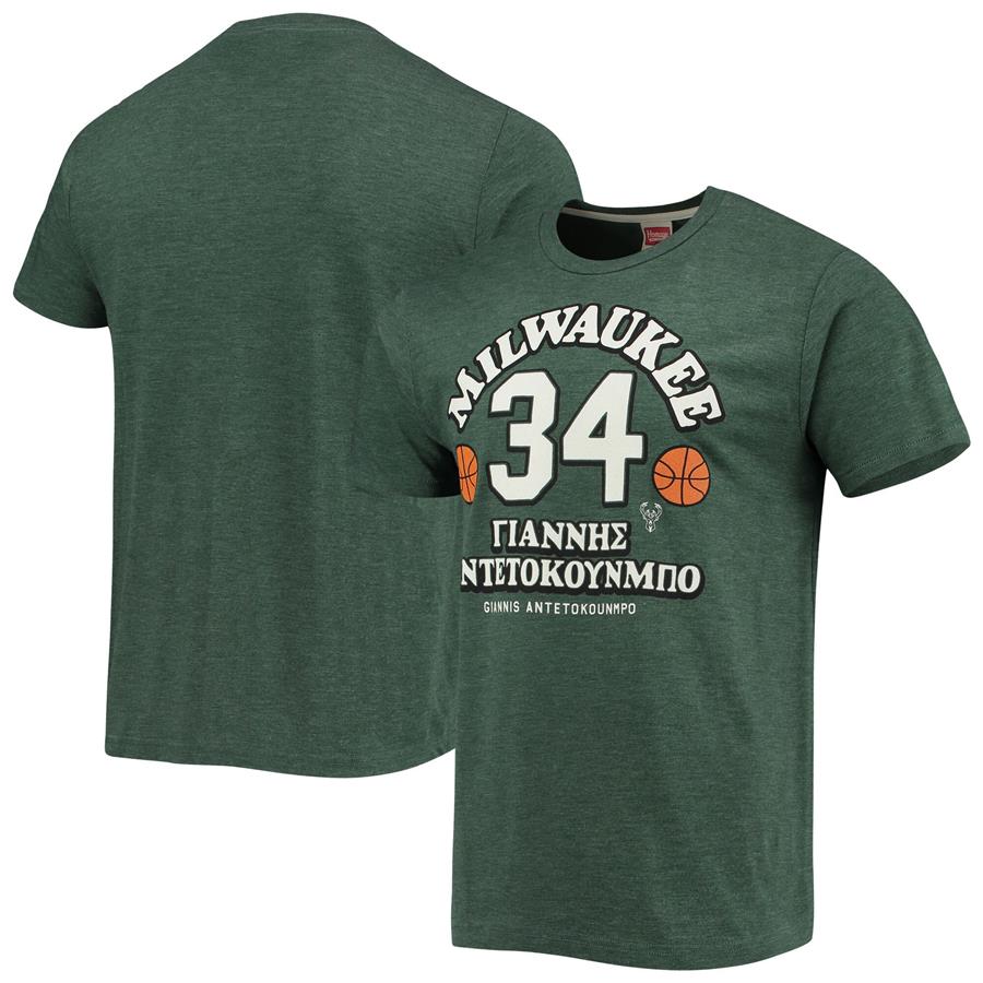Giannis Antetokounmpo Milwaukee Bucks Homage Greek Tri-Blend T-Shirt - Hunter Green