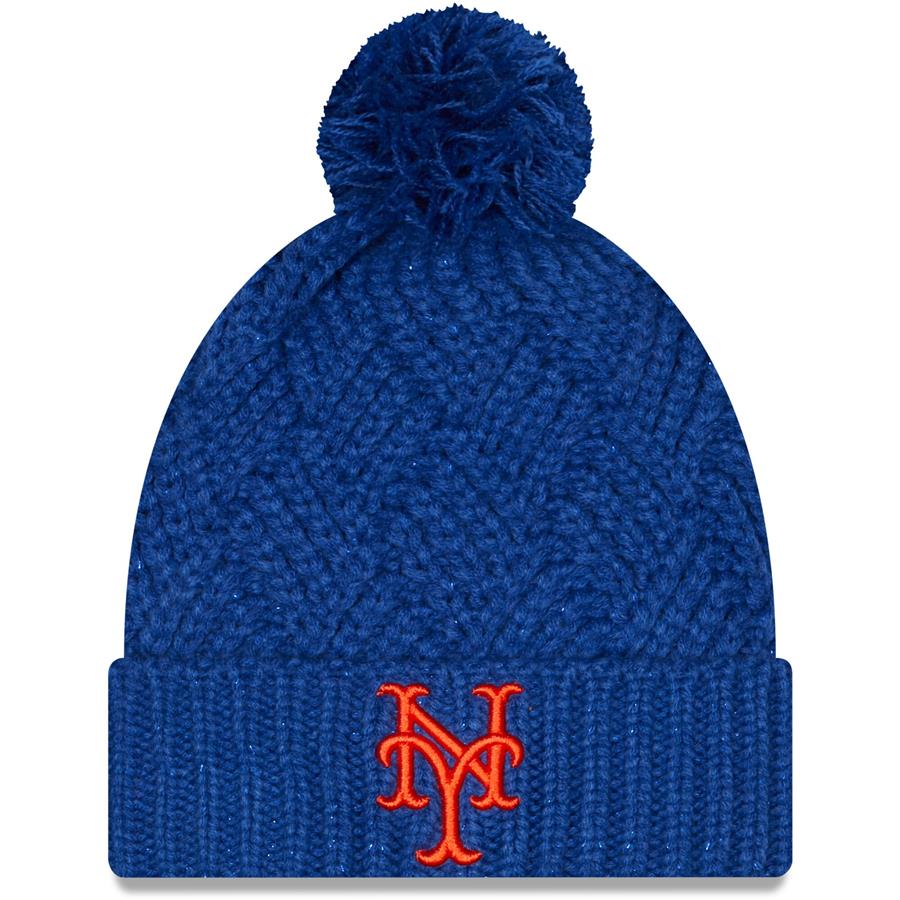 New York Mets New Era Women's Brisk Cuffed Knit Hat with Pom - Royal
