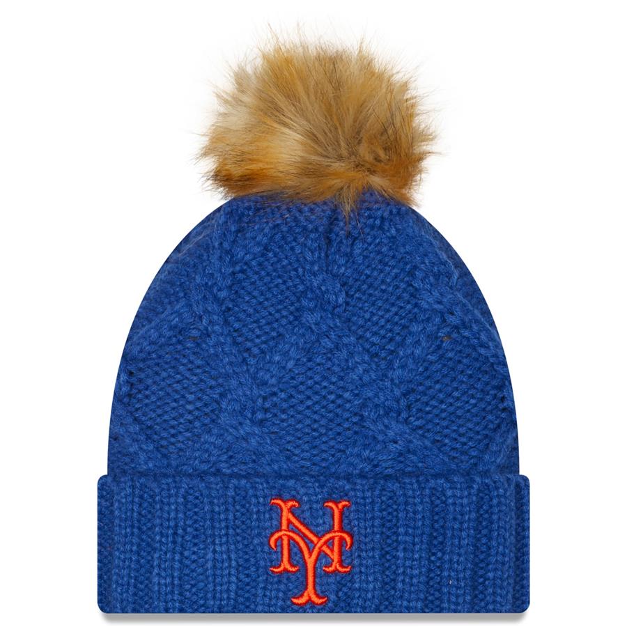New York Mets New Era Women's Luxe Cuffed Knit Hat with Pom - Royal