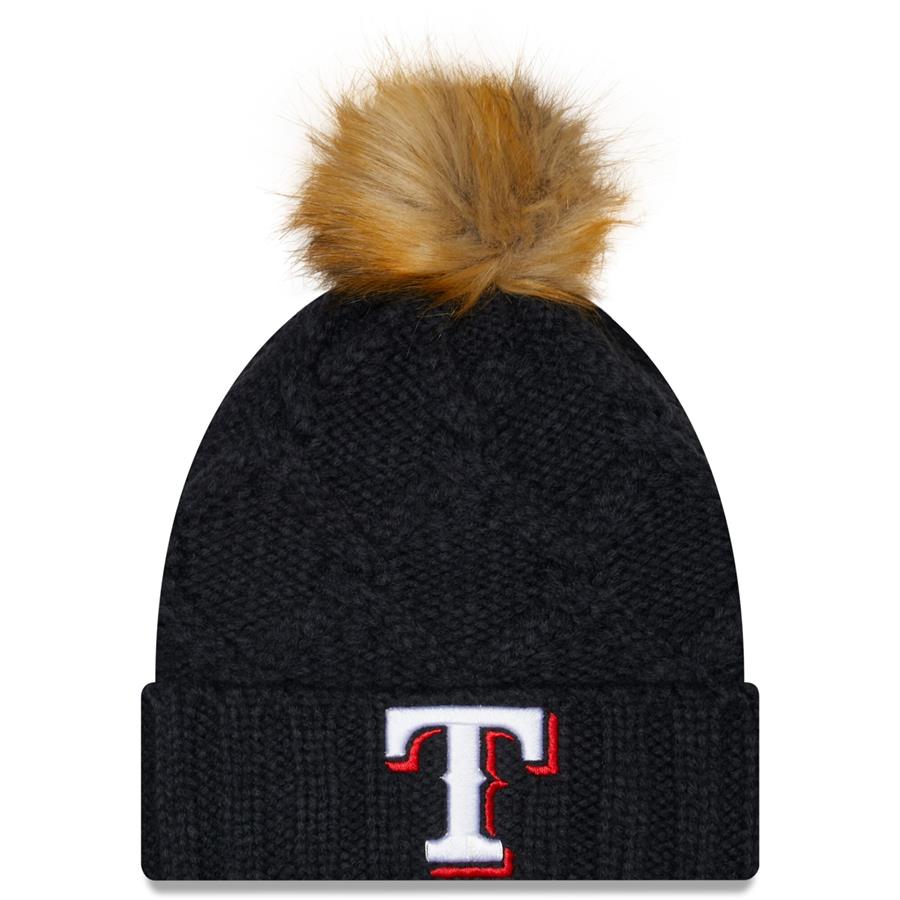 Texas Rangers New Era Women's Luxe Cuffed Knit Hat with Pom - Navy