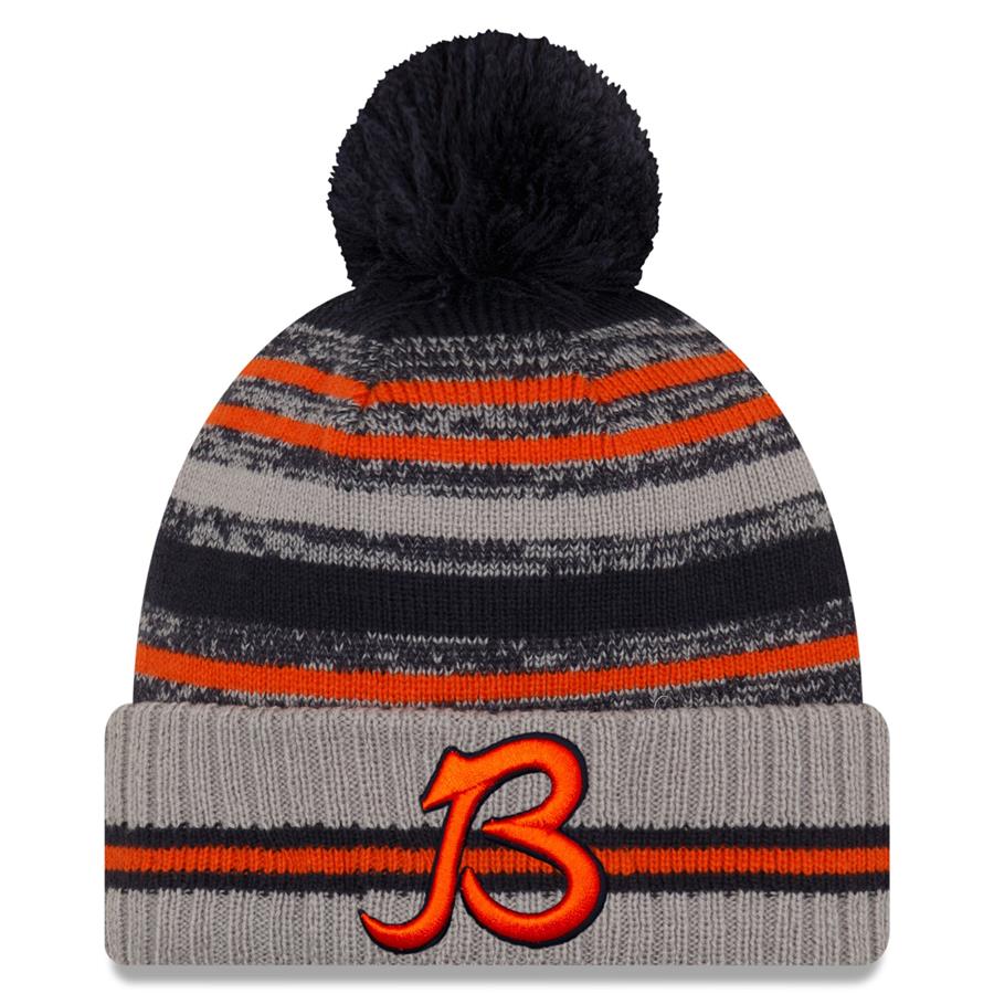 Chicago Bears New Era 2021 NFL Sideline Sport Pom Cuffed Knit Hat - Gray
