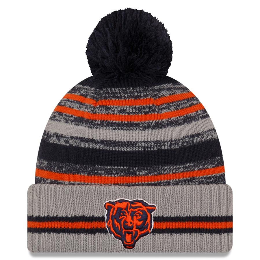 Chicago Bears New Era 2021 NFL Sideline Sport Pom Cuffed Knit Hat - Gray