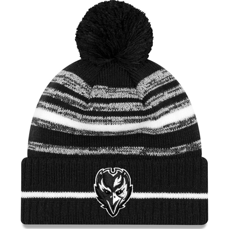Baltimore Ravens New Era 2021 NFL Sideline Sport Pom Cuffed Knit Hat - Black