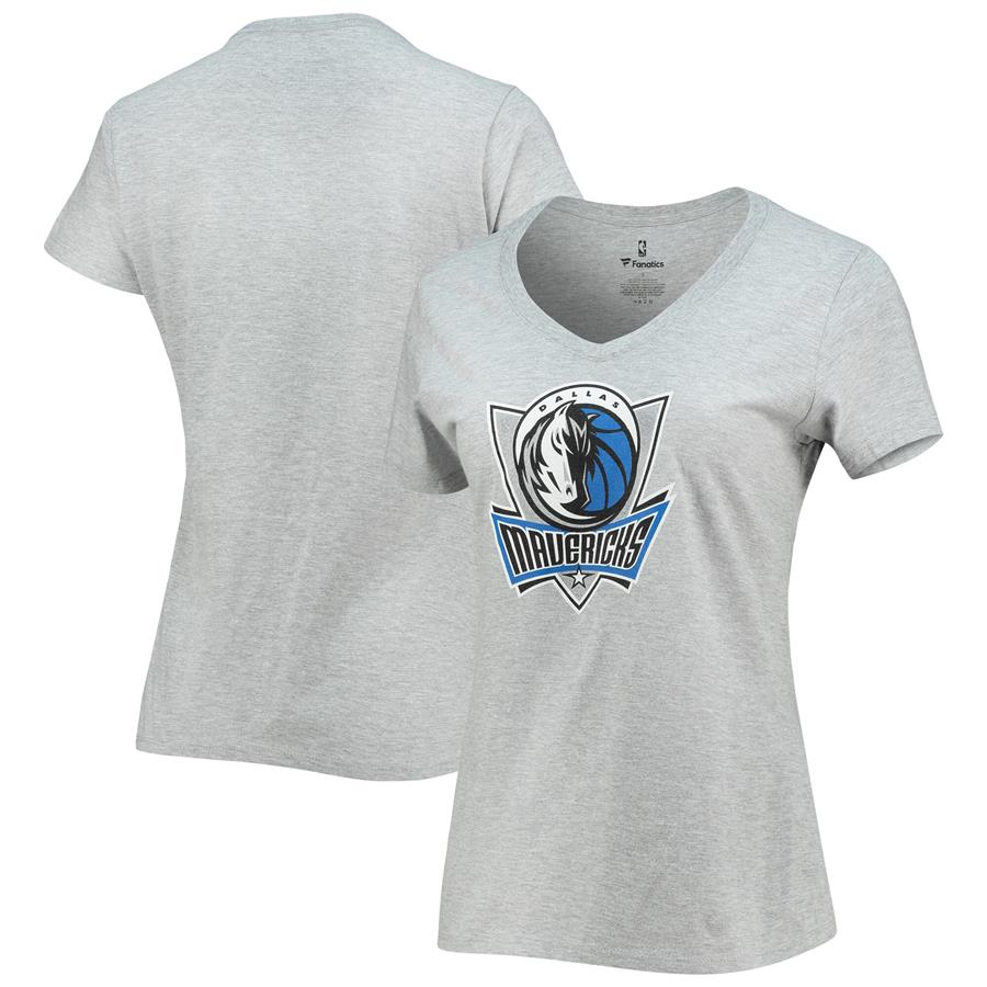 Dallas Mavericks Fanatics Branded Women's Team Logo V-Neck T-Shirt - Gray