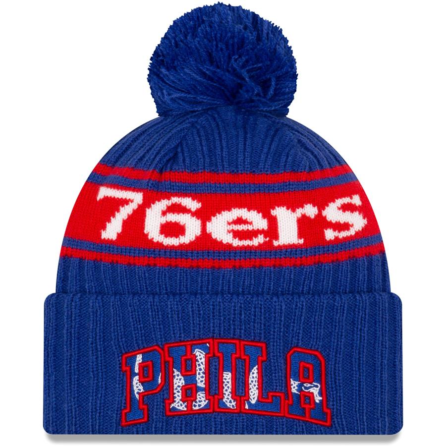 Philadelphia 76ers New Era 2021 NBA Draft Cuffed Knit Hat with Pom - Royal