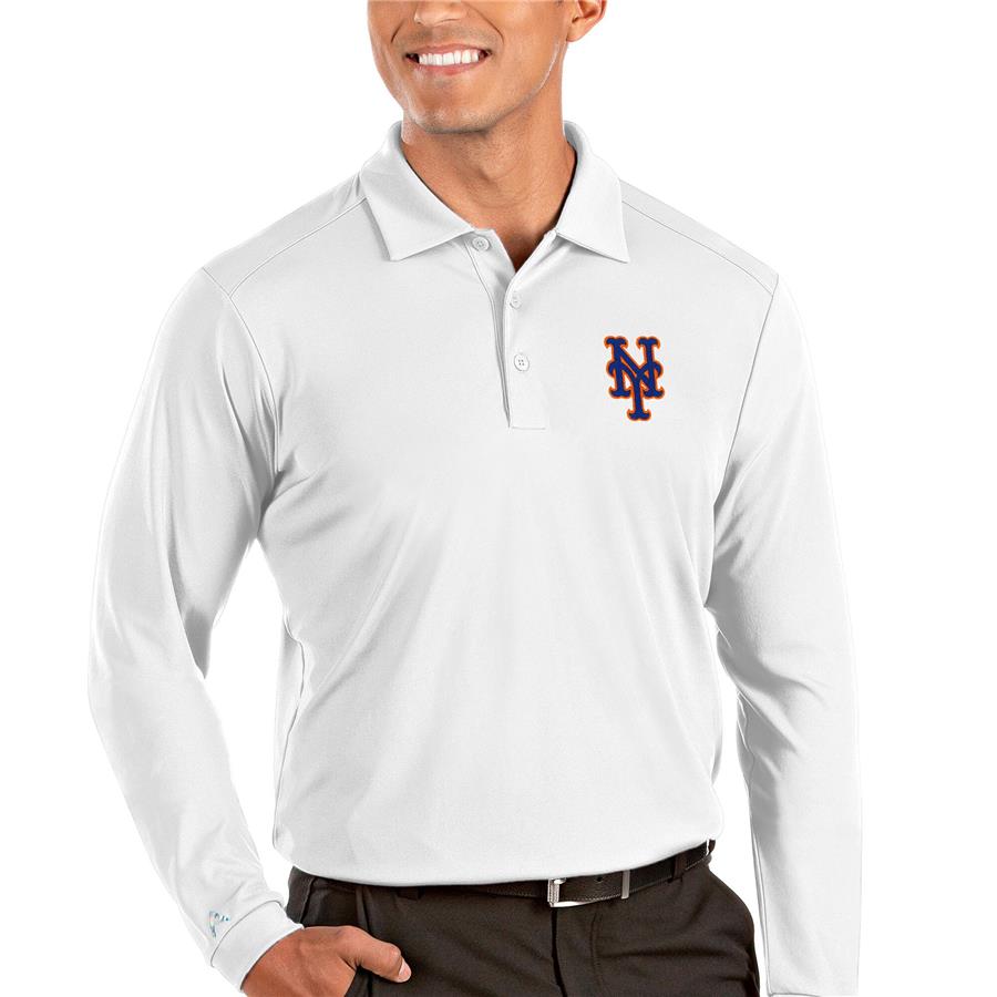 New York Mets Antigua Tribute Long Sleeve Polo - White
