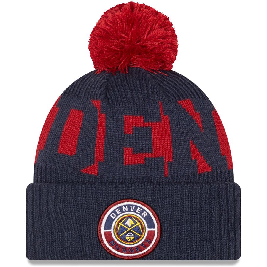 Denver Nuggets New Era Sport Logo Cuffed Knit Hat with Pom - Navy