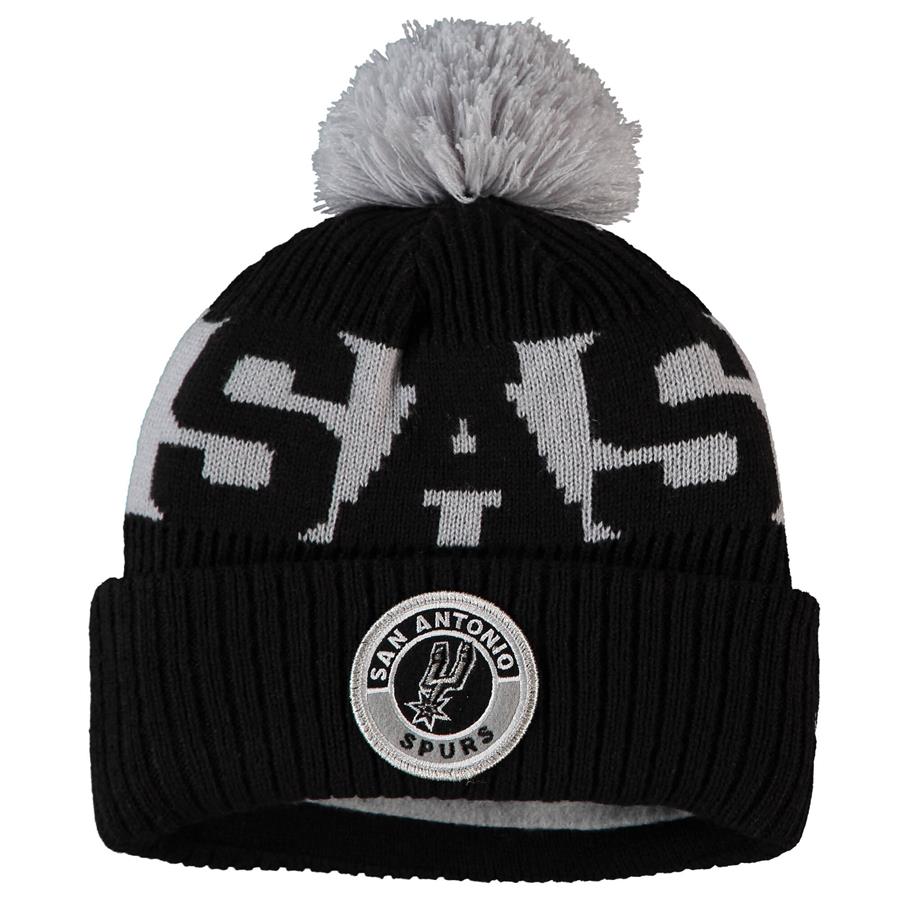 San Antonio Spurs New Era Sport Logo Cuffed Knit Hat with Pom - Black