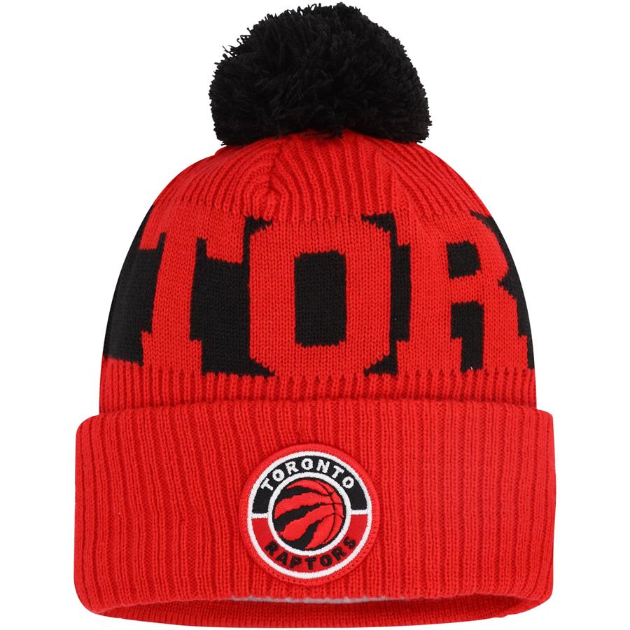 Toronto Raptors New Era Sport Logo Cuffed Knit Hat with Pom - Red