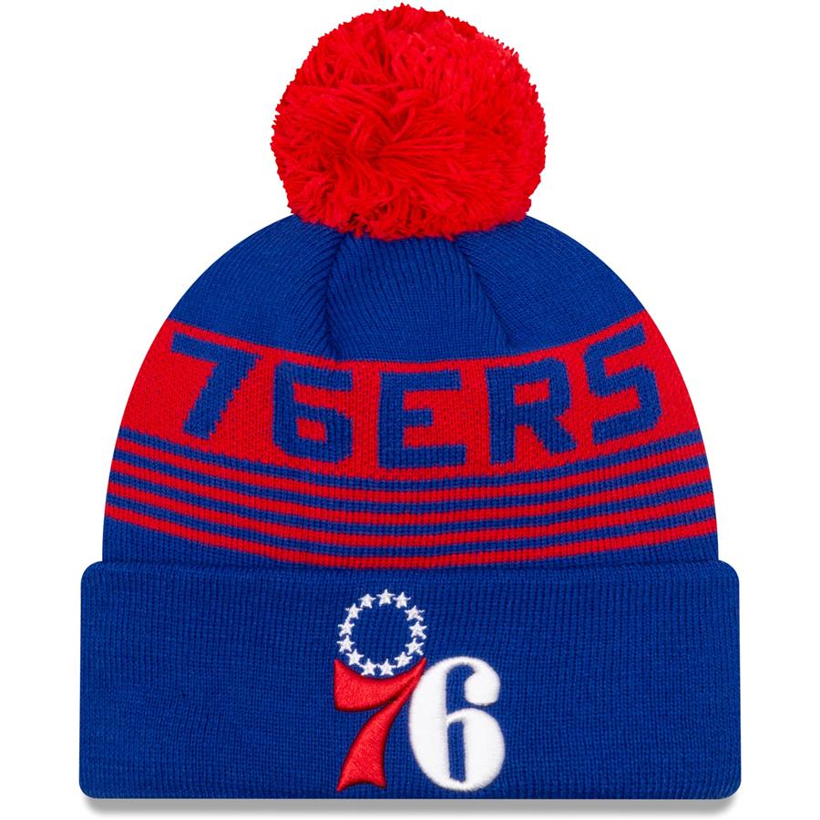 Philadelphia 76ers New Era Proof Cuffed Knit Hat with Pom - Royal