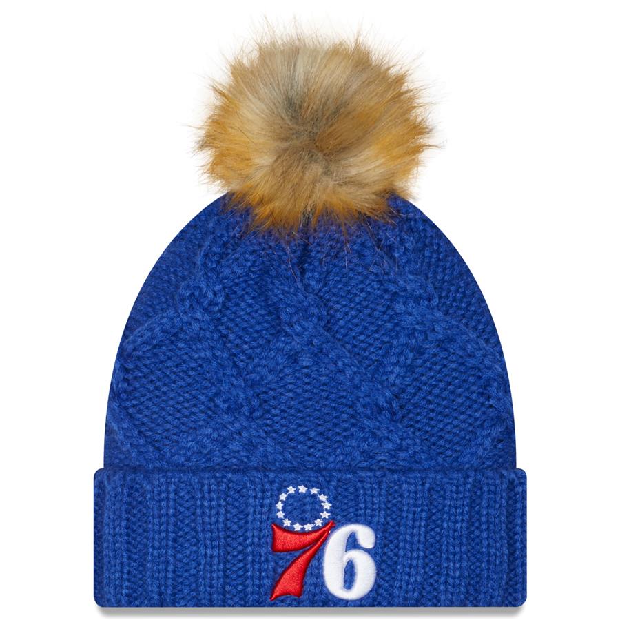 Philadelphia 76ers New Era Women's Luxe Cuffed Knit Hat with Pom - Royal