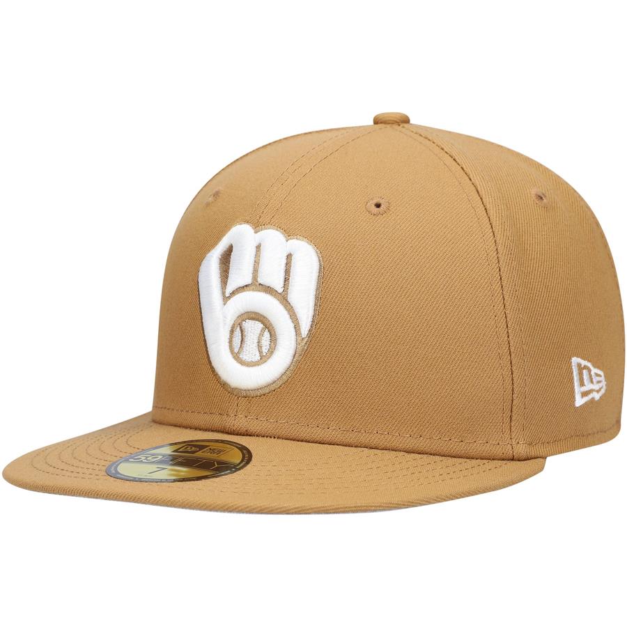 Milwaukee Brewers New Era Wheat 59FIFTY Fitted Hat - Tan
