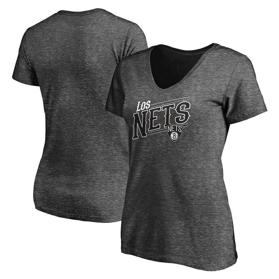 Brooklyn Nets Fanatics Branded Women's 2021 Noches Éne-Bé-A Core V-Neck T-Shirt - Charcoal