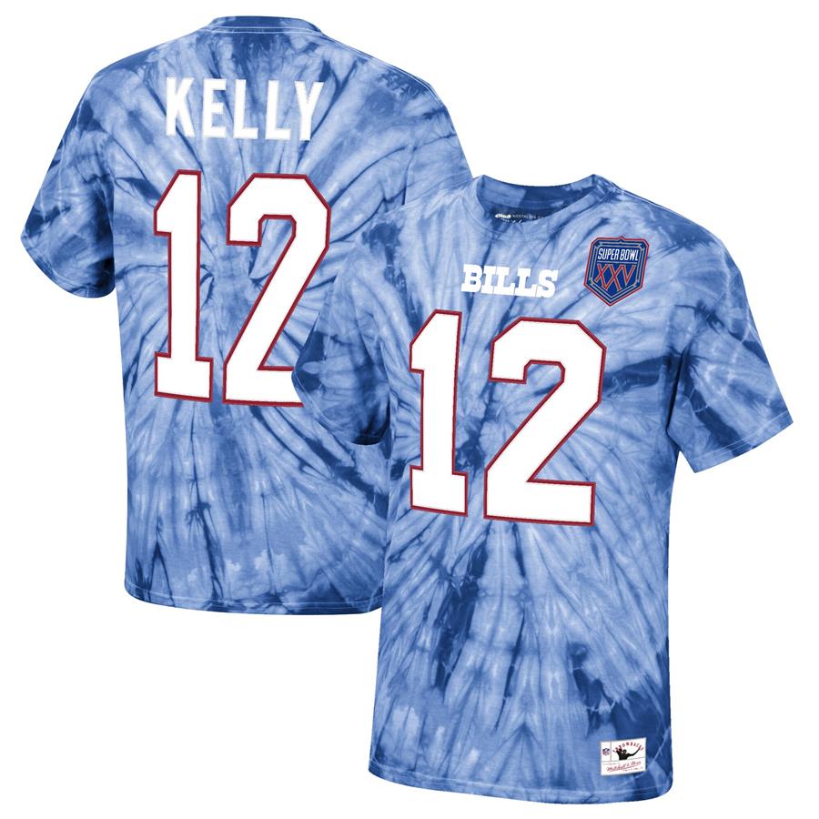 Jim Kelly Buffalo Bills Mitchell & Ness Tie-Dye Super Bowl XXV Retired Player Name & Number T-Shirt - Royal