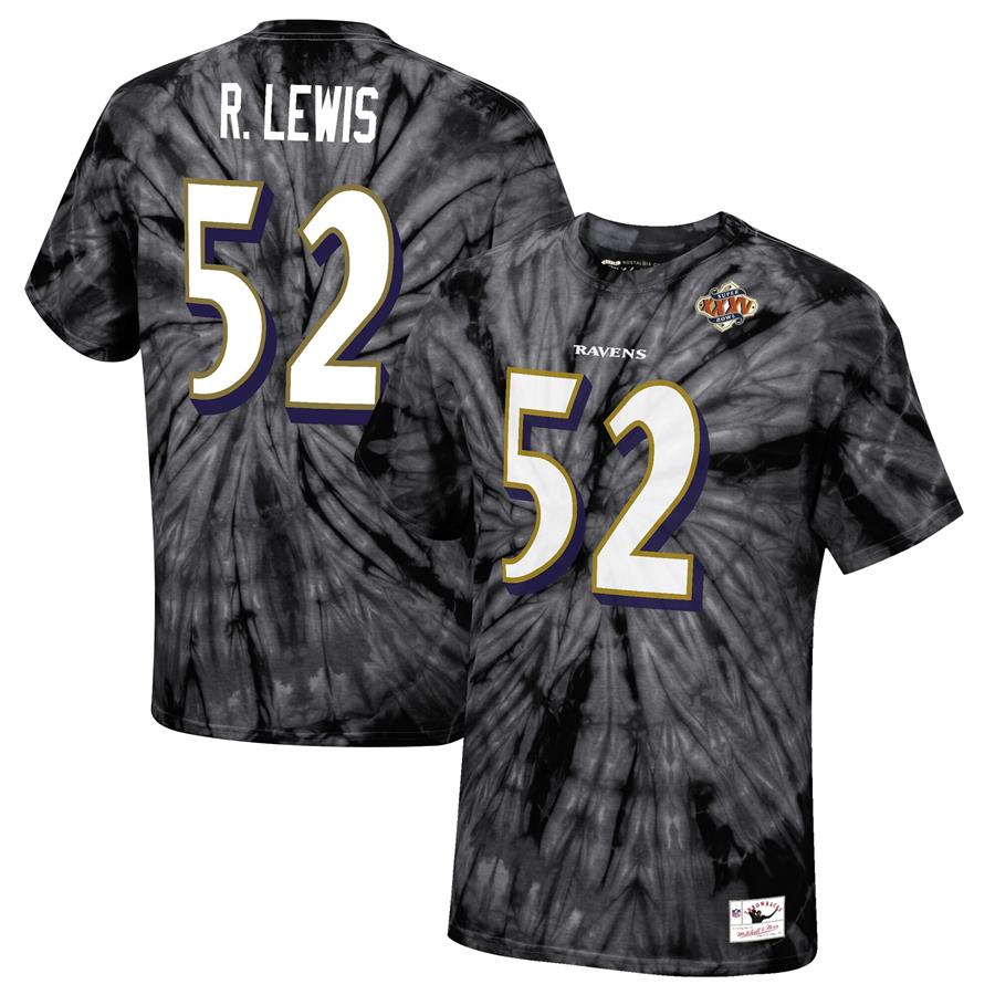 Ray Lewis Baltimore Ravens Mitchell & Ness Tie-Dye Super Bowl XXXV Retired Player Name & Number T-Shirt - Black