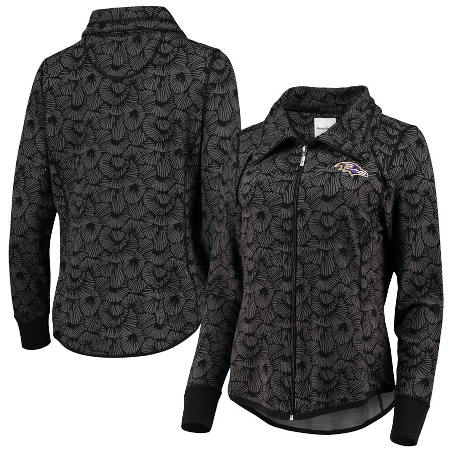 Baltimore Ravens Tommy Bahama Women's Sport Shell We Dance Tri-Blend Full-Zip Sweatshirt - Black