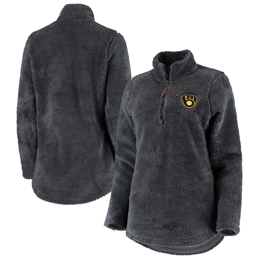 Milwaukee Brewers Soft as a Grape Women's Sherpa Quarter-Zip Sweatshirt - Charcoal