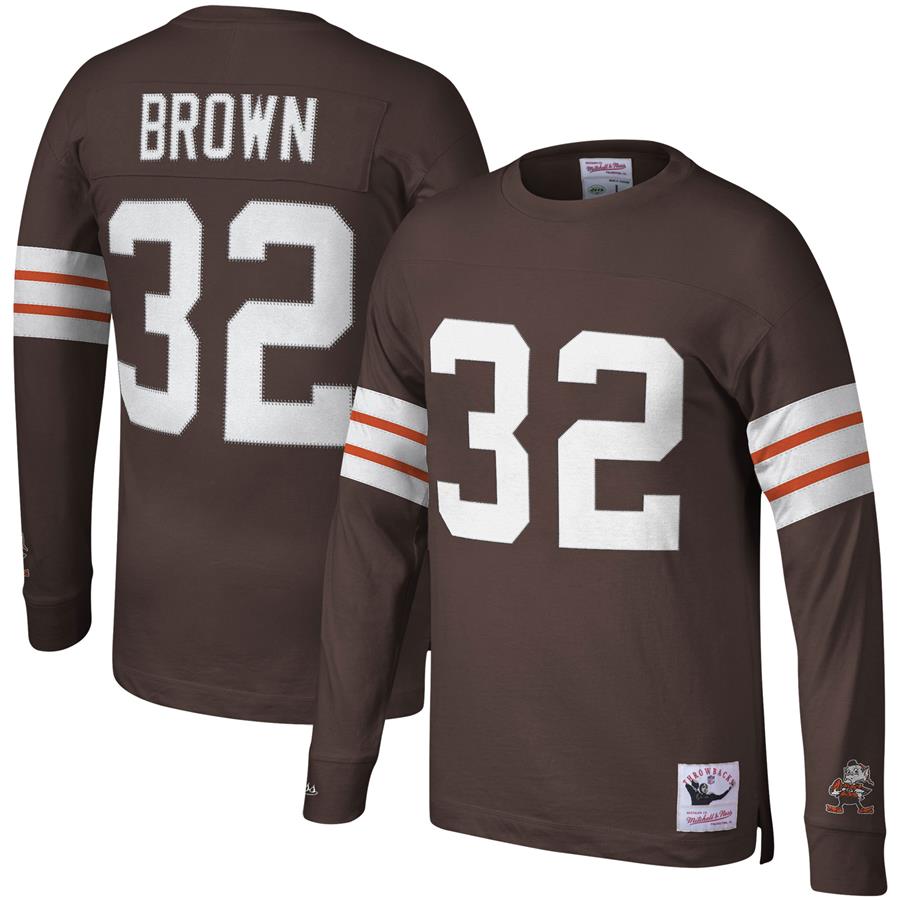 Jim Brown Cleveland Browns Mitchell & Ness 1965 Retired Player Name & Number Long Sleeve T-Shirt - Brown
