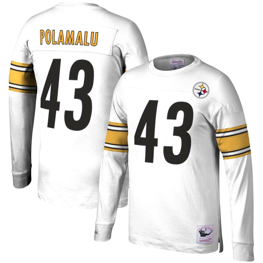 Troy Polamalu Pittsburgh Steelers Mitchell & Ness 2007 Retired Player Name & Number Long Sleeve T-Shirt - White