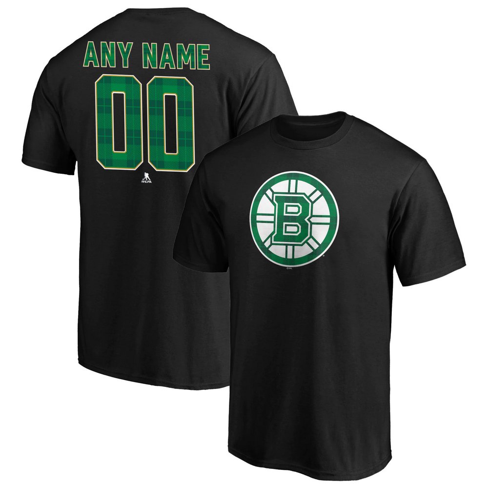 Boston Bruins Fanatics Branded Emerald Plaid Personalized Name & Number T-Shirt - Black