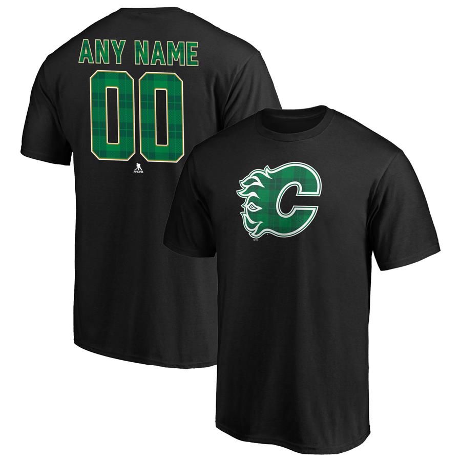 Calgary Flames Fanatics Branded Emerald Plaid Personalized Name & Number T-Shirt - Black