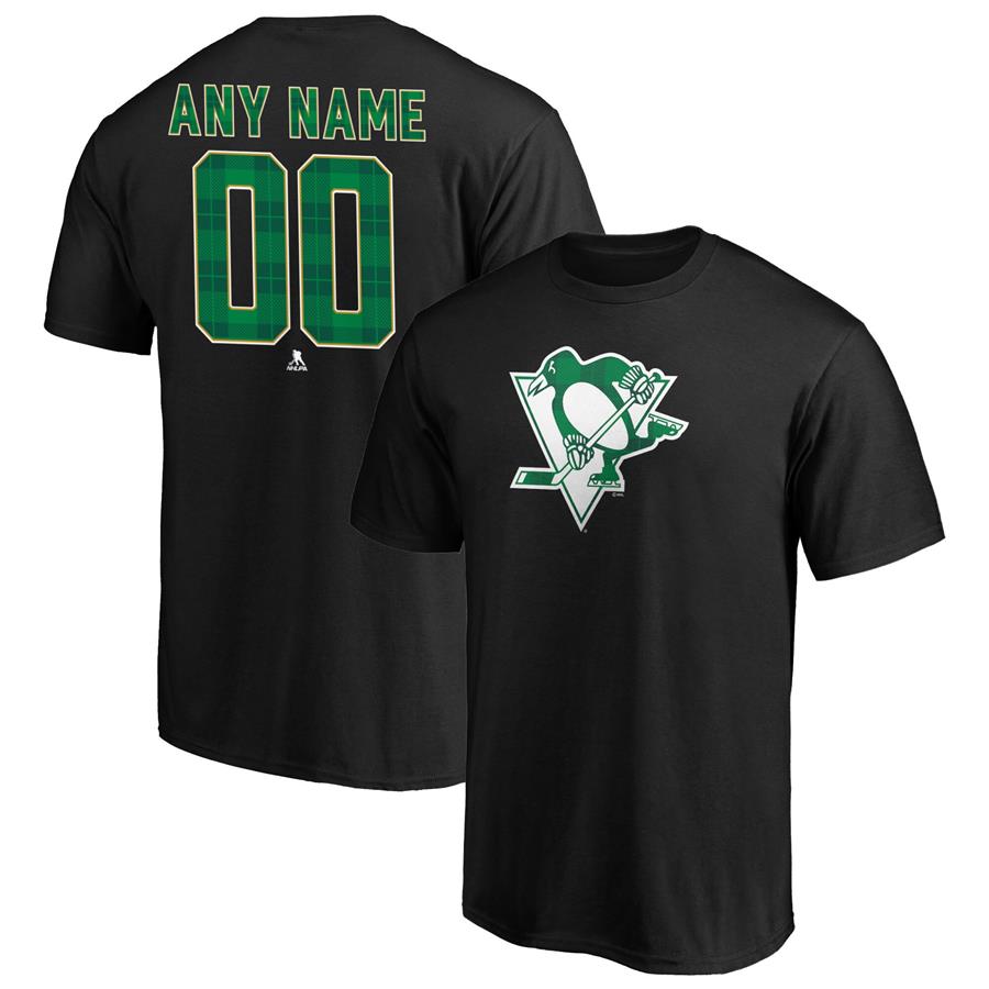 Pittsburgh Penguins Fanatics Branded Emerald Plaid Personalized Name & Number T-Shirt - Black